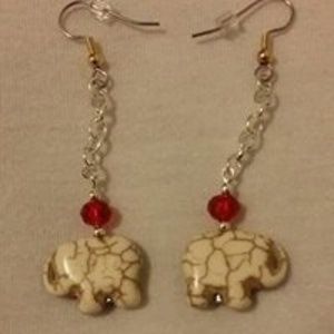 White turquoise elephant earrings